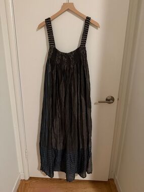 NYMANE Black Striped Maxi Dress with Smocked Bodice